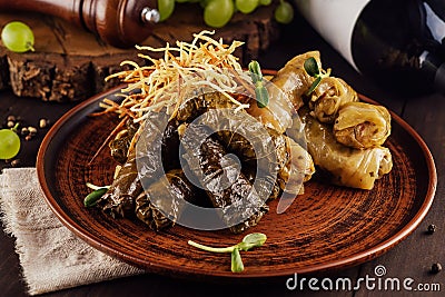dolma cabbage rolls grape leaves filling Stock Photo