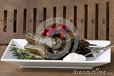 Dolma, grape leaves with rice and meat Stock Photo