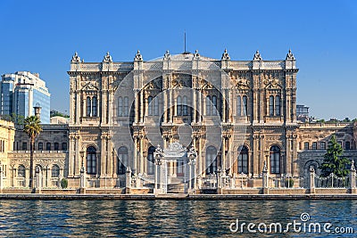 Facade of Dolmabahce palace, waterfront view from the Bosphorus, Istanbul Turkey Editorial Stock Photo