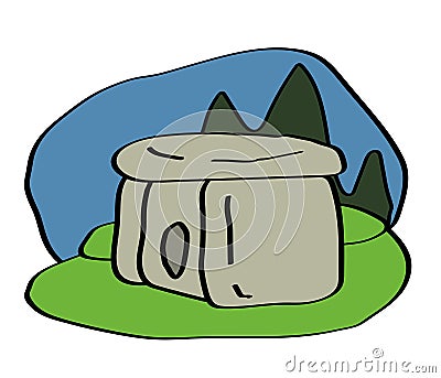 Dolmen on a background of nature. Cartoon. Vector Illustration