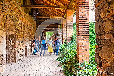 Dolni Kounice, Czech Republic - 6.7.2020: Tourists are visiting the Rosa Coeli monastery. Old ruined woman monastery is built in Editorial Stock Photo