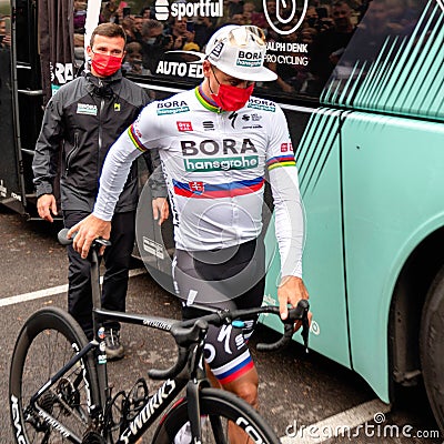 Cyclist Peter Sagan from team Bora - hansgrohe with bike at Tour de Slovaquie Editorial Stock Photo