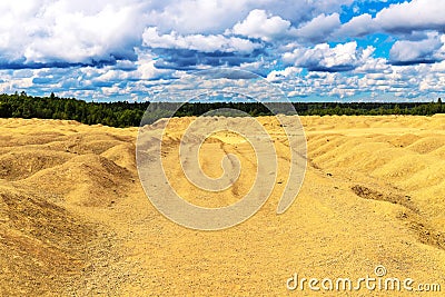 Dolomite quarry and heaps on a sunny summer day, Leningrad region, Russia Stock Photo