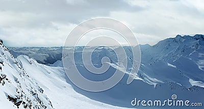 Dolomiten Alps winter view (Austria). Panorama Stock Photo