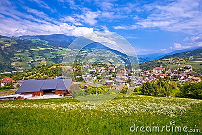 Dolomites. Idyllic alpine village of Gudon architecture and landscape view Stock Photo