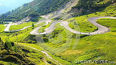 Dolomites landscape with mountain road. Stock Photo