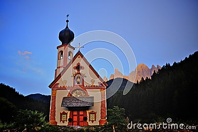 Dolomites mountain church Stock Photo