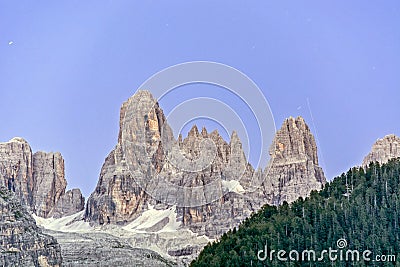 Dolomites mountain range at dusk, Italy Stock Photo