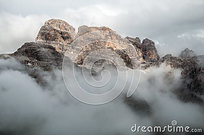 Dolomites Mountains in the clouds Stock Photo