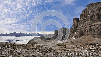 Dolomiti landscape with morning fog Stock Photo