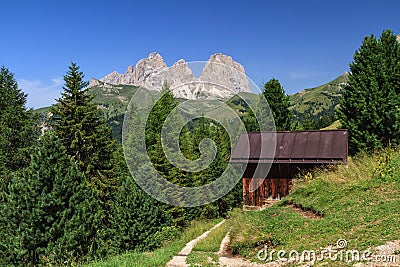 Dolomiti - Sassolungo mount from Fassa Valley, Italy Stock Photo