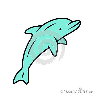 Dolphin blue color icon. Undersea world. High intelligent water creature. Underwater aquatic mammal. Marine fauna Vector Illustration