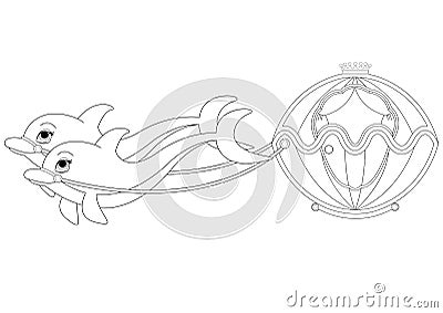 Dolphin Carriage Coloring Book Page Vector Illustration