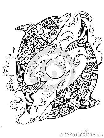 Dolphin coloring book for adults vector Vector Illustration