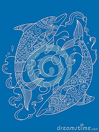 Dolphin coloring book for adults vector Vector Illustration