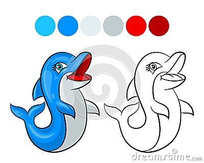 Dolphin coloring book. Vector Illustration