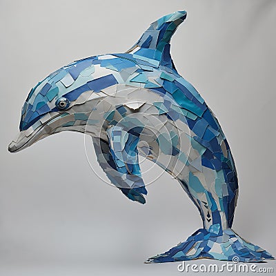 A dolphin created using layers of torn paper Stock Photo