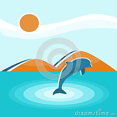 Dolphin floating in the sea. Vector illustration Vector Illustration