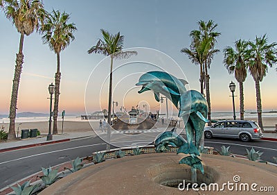 Dolphin Fountain at Stearns Wharf Editorial Stock Photo