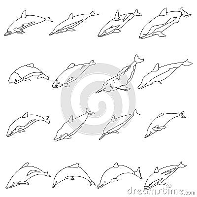 Dolphin icons set vector outline Stock Photo