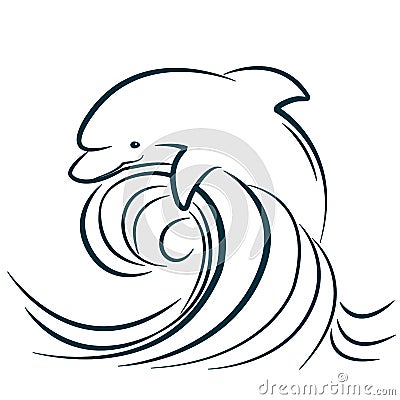 Dolphin illustration jumping in water wave. vector Vector Illustration