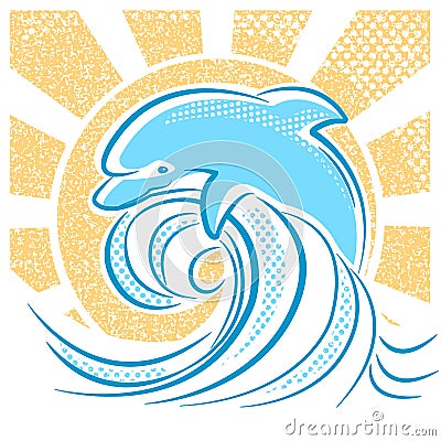 Dolphin illustration jumping in water waves Vector Illustration