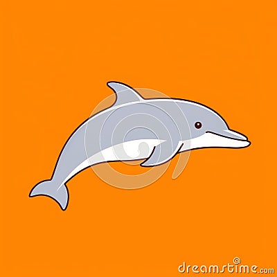 Minimalist Cartoon Silver Dolphin On Orange Background Cartoon Illustration