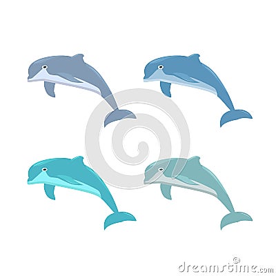 Dolphin jumping SET on isolated background. Vector cartoon illustration. Vector Illustration