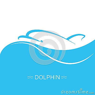 Dolphin logo on blue sea wave background.Vector flat illustration Vector Illustration