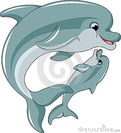 Dolphin mother and baby Vector Illustration