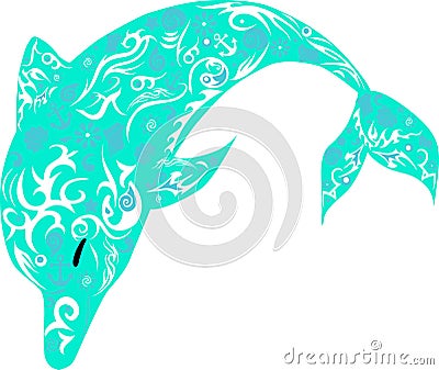 Dolphin with patterns, a marine animal, the jumping fish, wild fauna, a mammal illustration, the vector drawing Vector Illustration