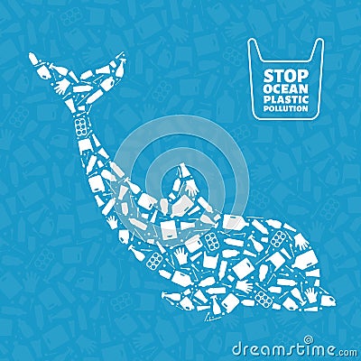 Dolphin plastic trash planet pollution concept Vector Illustration
