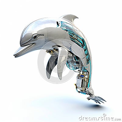 Dolphin robot, robotic fish isolated over white background. Created with generative Ai Stock Photo