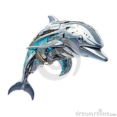 Dolphin robot, robotic fish isolated over white background. Created with generative Ai Stock Photo