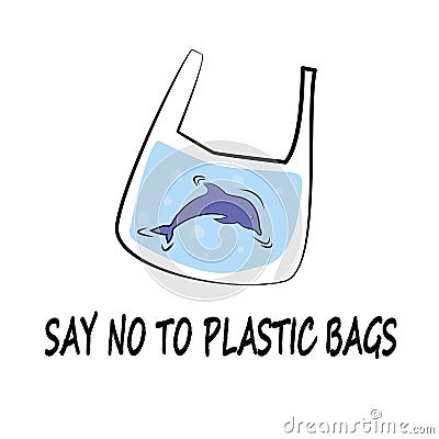 Dolphin Say No to Plastic Vector Illustration Doodle Style Vector Illustration