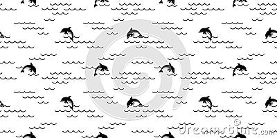 Dolphin seamless pattern shark ocean wave fish fin illustration whale fin scarf isolated tile background repeat wallpaper Cartoon Illustration