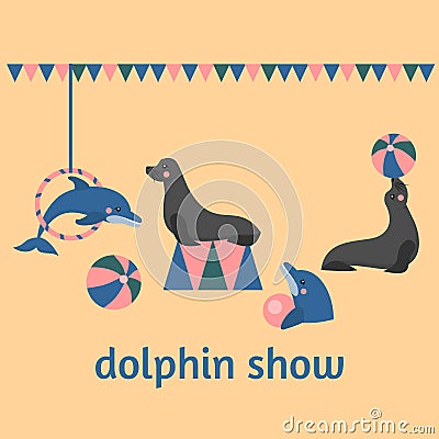 Dolphin show, dolphinarium, sea lion, seal, aqua circus, ocian animal Stock Photo