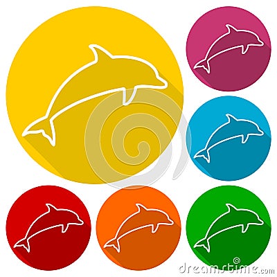 Dolphin Silhouettes icons set with long shadow Vector Illustration