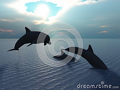 Dolphin and sun ray Stock Photo