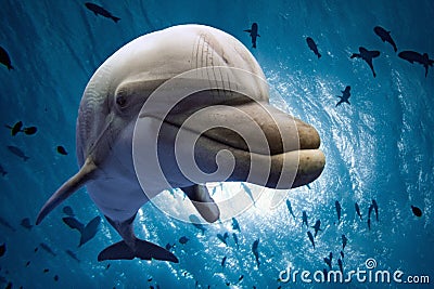 Dolphin underwater looking at you Stock Photo