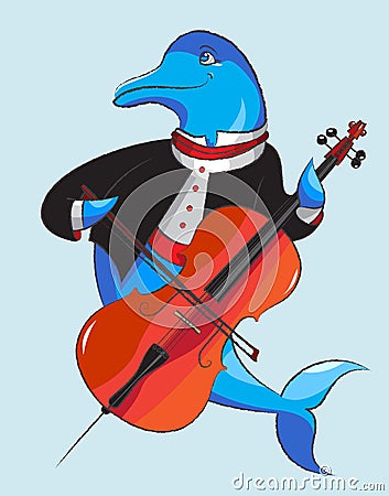 Dolphin and violoncello Vector Illustration