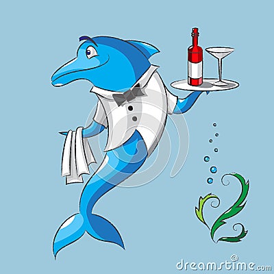 The dolphin is the waiter Vector Illustration