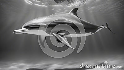 dolphin in the water A large trophy bull dolphin fish swims quickly close to the bottom of its environment. Stock Photo