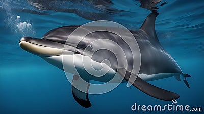 dolphin in the water A large trophy bull dolphin fish swims quickly close to the bottom of its environment. Stock Photo