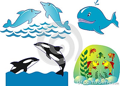 Dolphin whale gold fish Vector Illustration