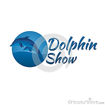 Dolphinarium. Dolphin logo. Banner. Vector flat illustration. Cartoon Illustration