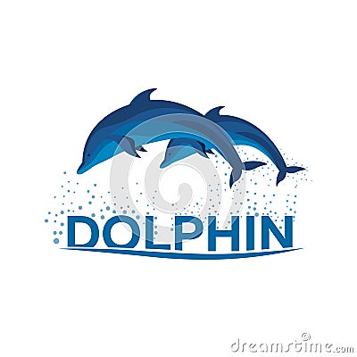 Dolphinarium. Dolphin logo. Banner. Vector flat illustration. Cartoon Illustration