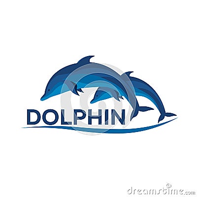 Dolphinarium. Dolphin logo. Banner. Vector flat illustration. Cartoon Illustration