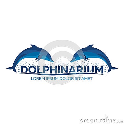 Dolphinarium. Dolphin logo. Banner. Vector flat illustration. Cartoon Illustration