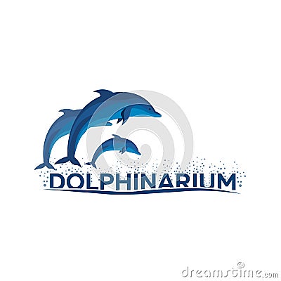 Dolphinarium. Dolphin logo. Banner. Vector flat illustration. Cartoon Illustration